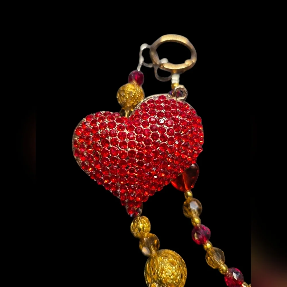 Elegant Red and Gold Heart Bag Charm